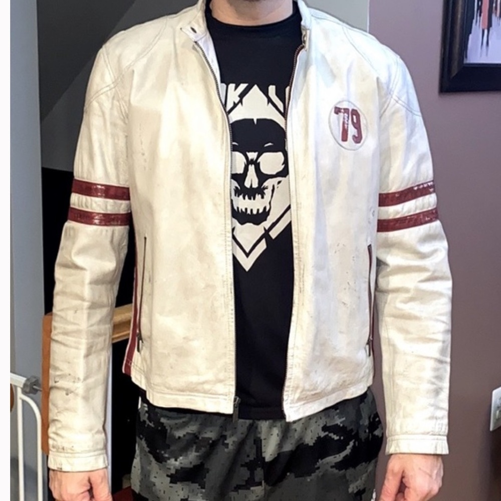 Wilson’s leather distressed white leather racing jacket